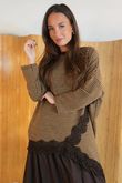 Elena Herringbone Slant Lace Top Chocolate